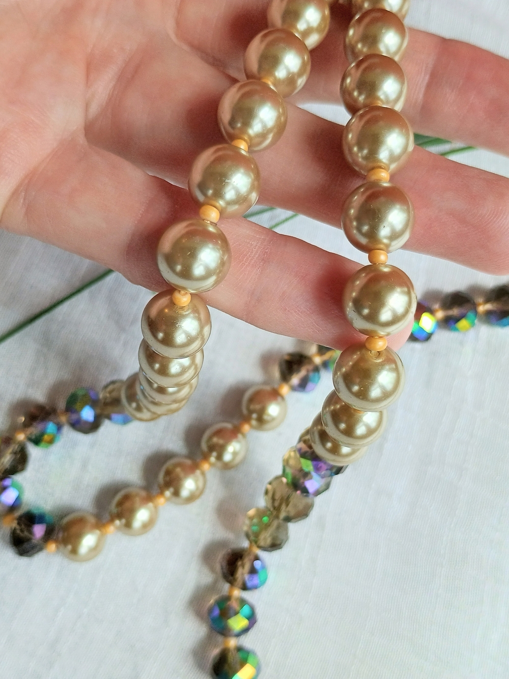 💝 MAXIMALIST CHIC 💖 VTG glass pearl, AB crystal deco style statement necklace